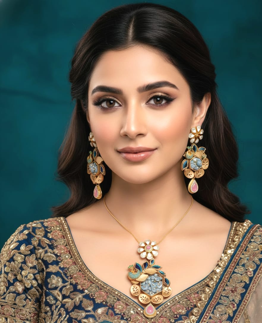 Pearl Enamel Peacock Ear Rings Set